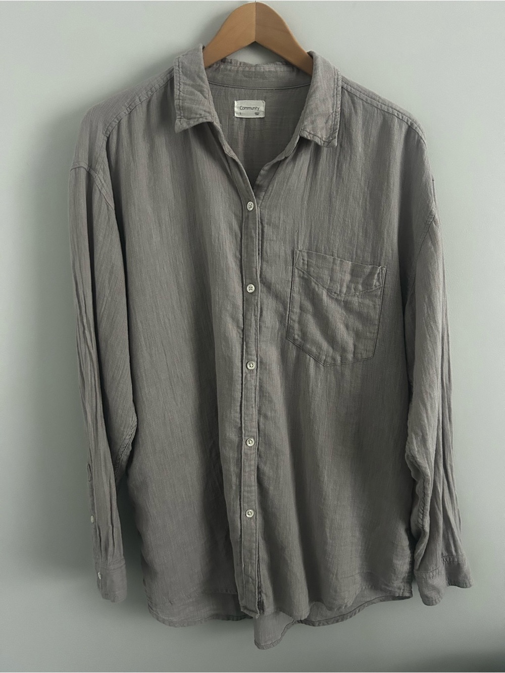 ARITZIA Community Cotton Linen Oversized Button Down Shirt, beige taupe, Large